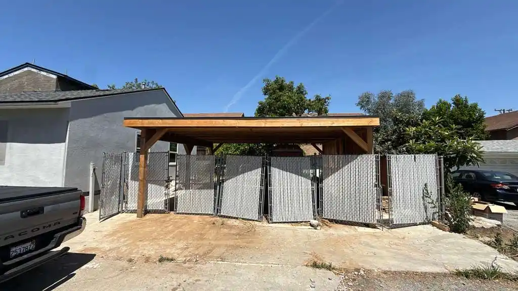 Home addition in San Gabriel new carport structure with wood beam roof