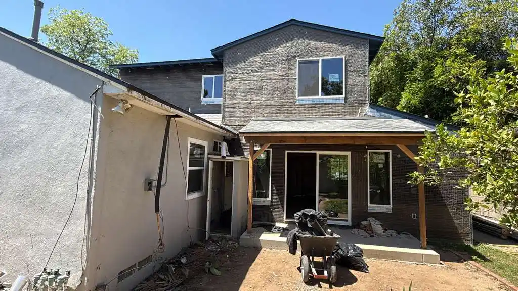 Home addition in San Gabriel two story rear exterior with covered patio