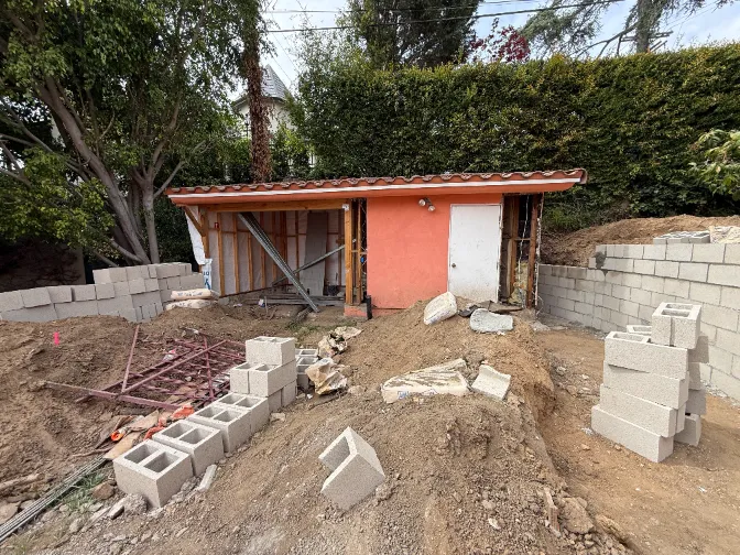 Pasadena custom pool house framing installation and structural outdoor living construction phase